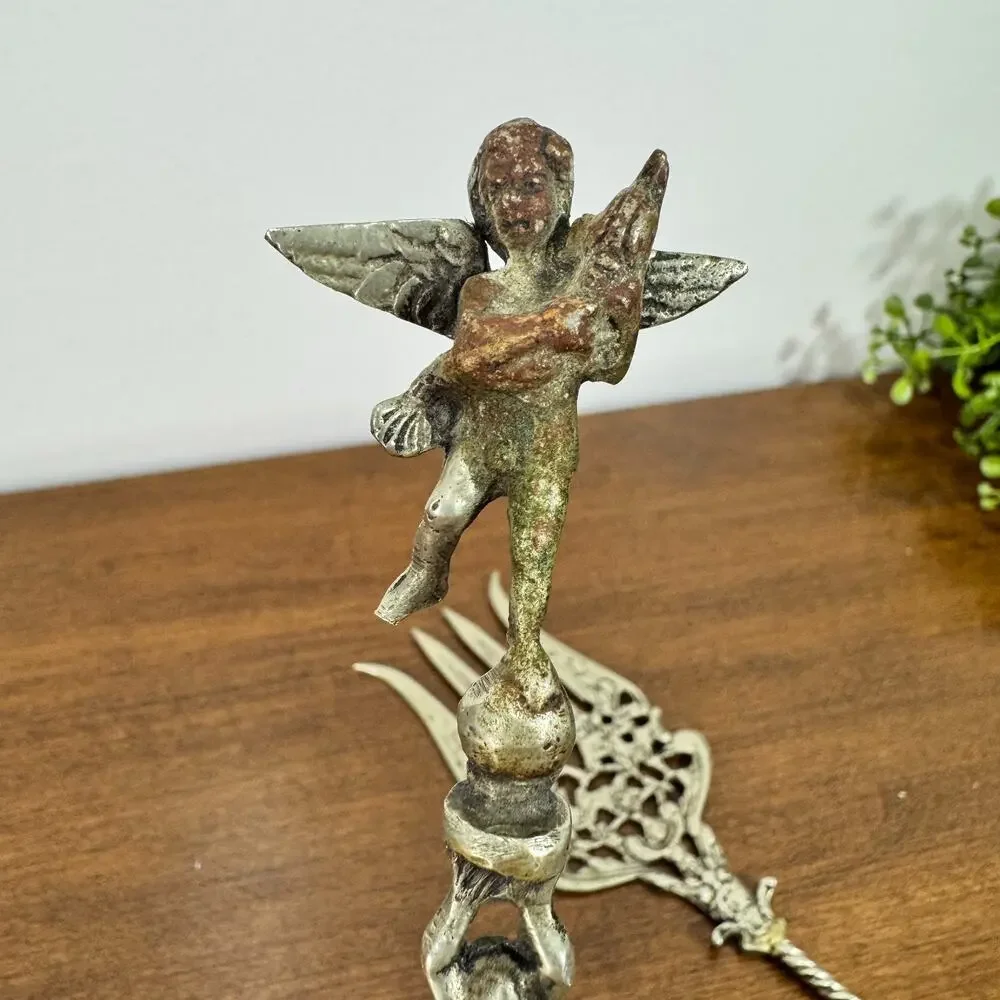Vintage Italian Cherub Ornate Salad Serving Spoon & Fork Set Silverplate